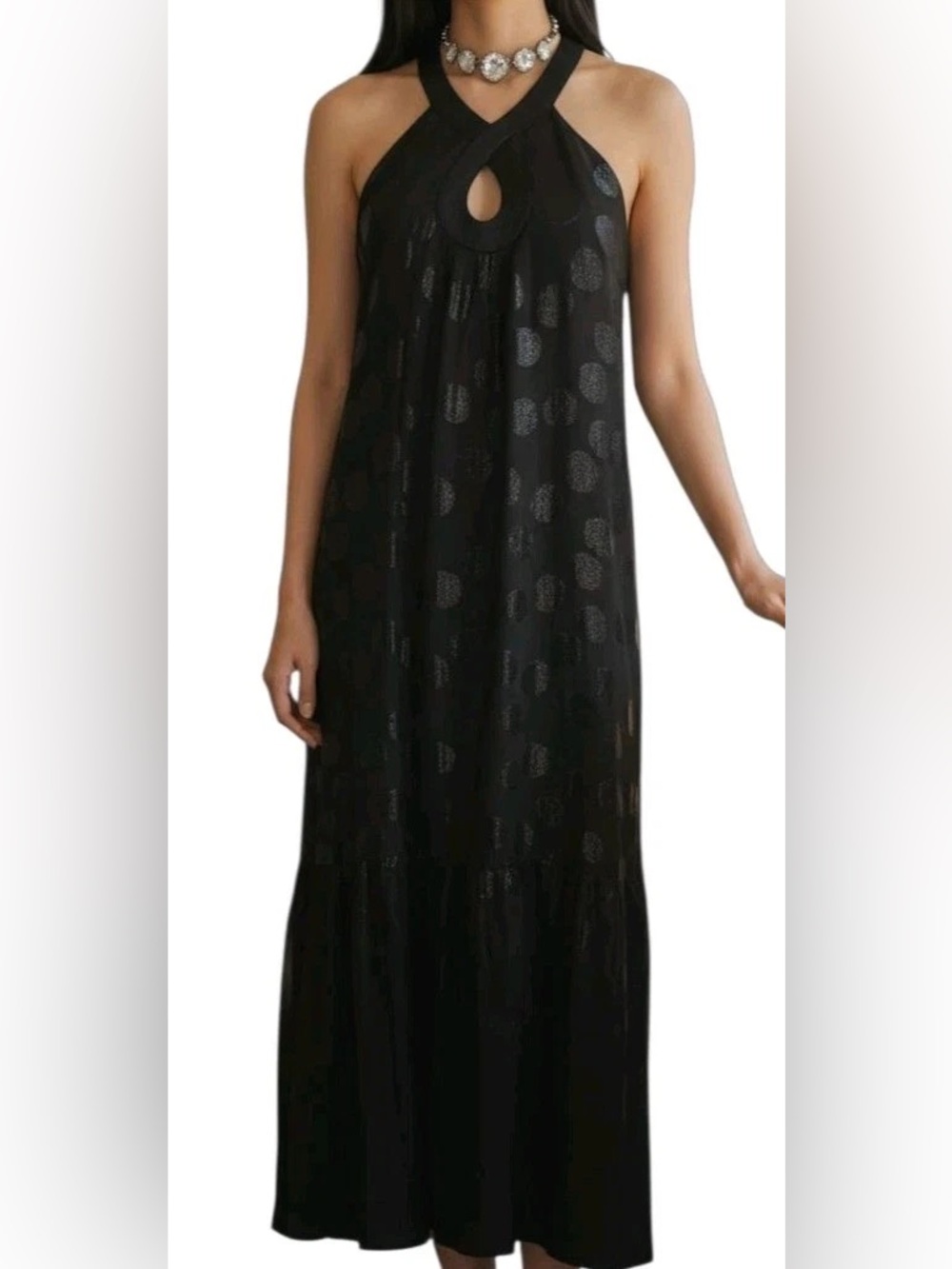 Tibi New York Silk Metallic Polka Dot Halter Maxi Dress Size 6 Y2K Whimsygoth